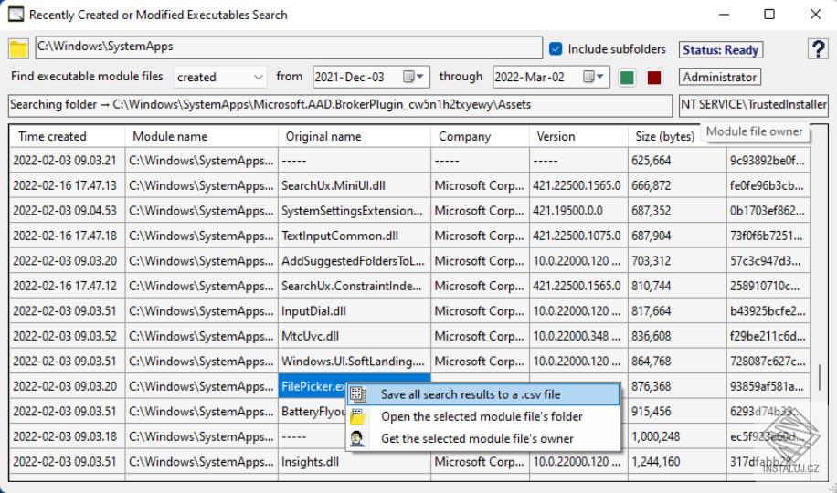 Recently Created or Modified Executables Search