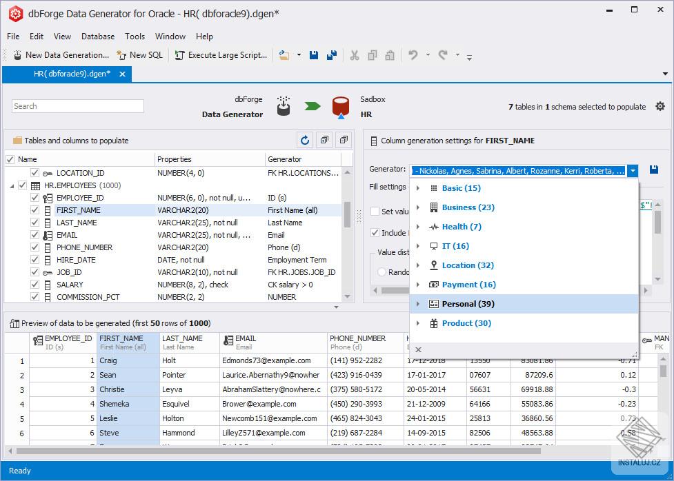 dbForge Data Generator for Oracle